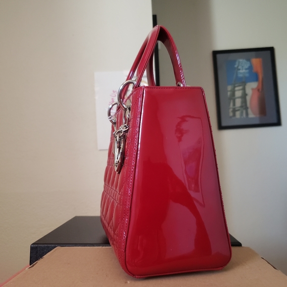 Lady D.ior red patent silver hw medium bag - Picture 9 of 12